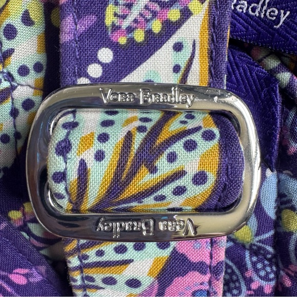 Vera Bradley Batik Leaves Purple Crossbody Bag with Front & Back Zipper Like New - Picture 6 of 8